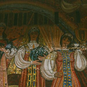 Мозаичные панно "Приглашение гостей" и "Труженики поймы", г. Волгоград, Центральный район, ул. Советская, 17